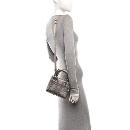 Satin Crystal Cannage Mini Lady Dior Gray