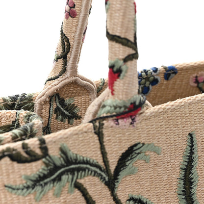 Raffia Embroidered Petites Fleurs Medium Book Tote Natural