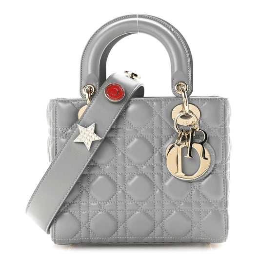 Lambskin Cannage Small My Lucky Badges My Lady Dior Grey