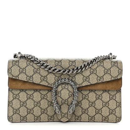 GG Supreme Monogram Suede Crystal Small Dionysus Shoulder Bag Beige Ebony Taupe