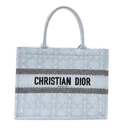 Raffia Cannage Medium Book Tote Blue