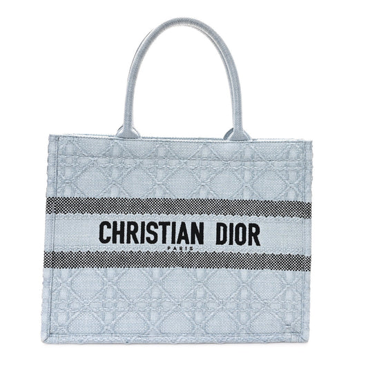 Raffia Cannage Medium Book Tote Blue