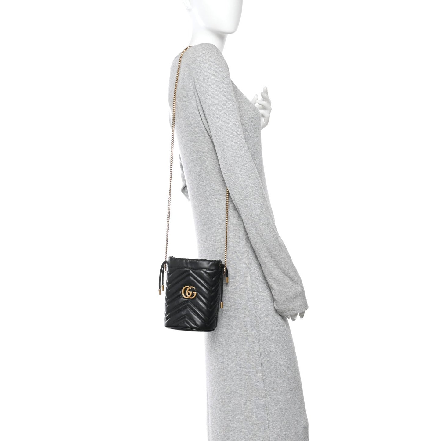 Calfskin Matelasse Mini GG Marmont 2.0 Bucket Bag Black