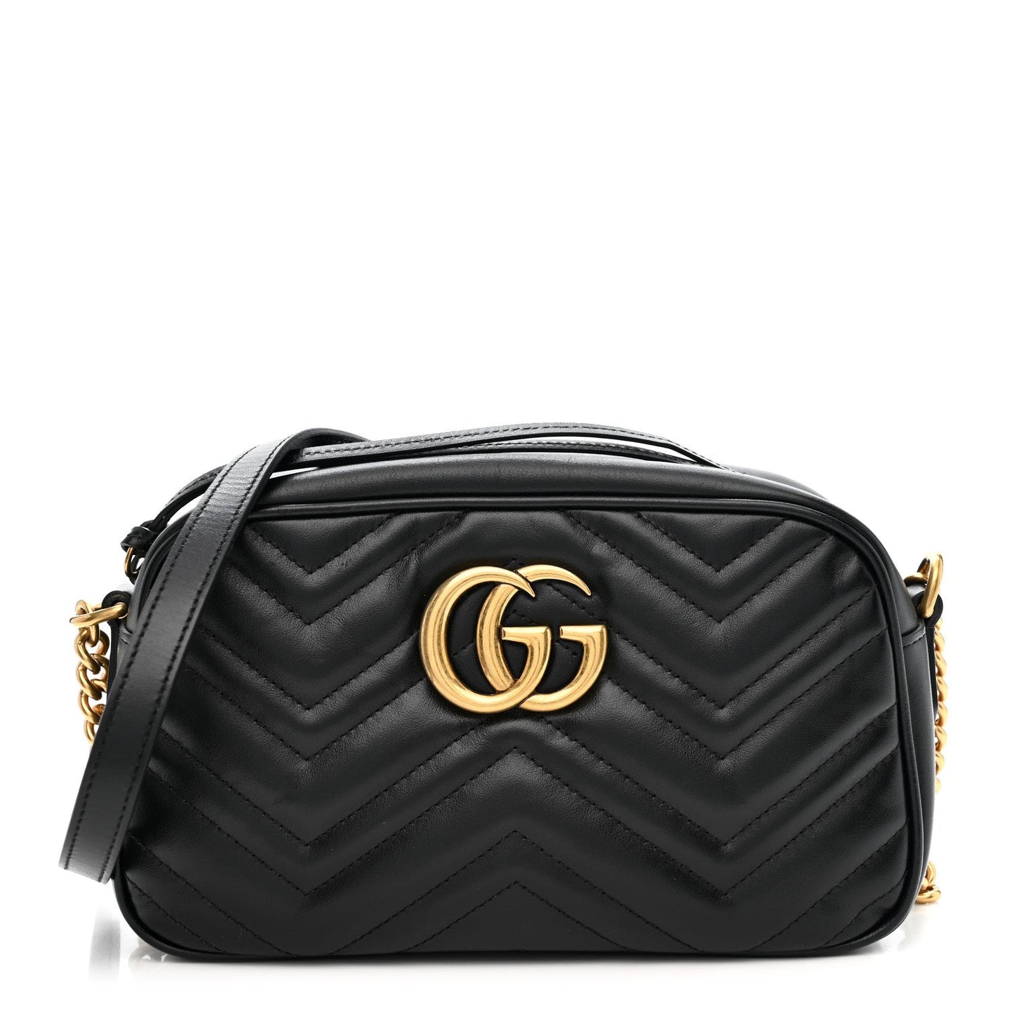 Calfskin Matelasse Small GG Marmont Chain Shoulder Bag Black