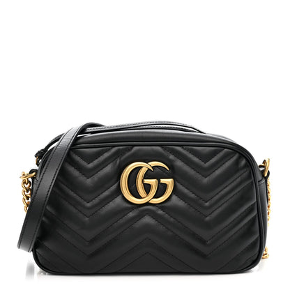 Calfskin Matelasse Small GG Marmont Chain Shoulder Bag Black