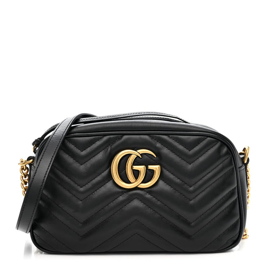 Calfskin Matelasse Small GG Marmont Chain Shoulder Bag Black