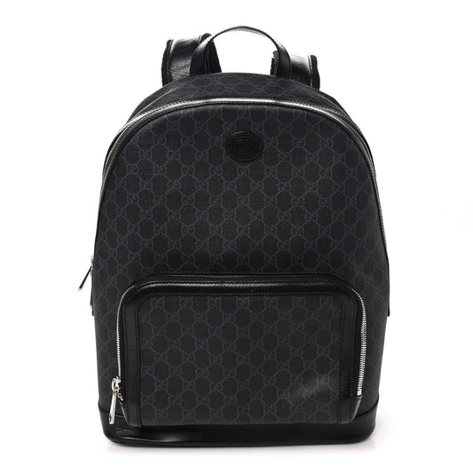 GG Supreme Monogram Textured Calfskin Retro Interlocking G Backpack Black