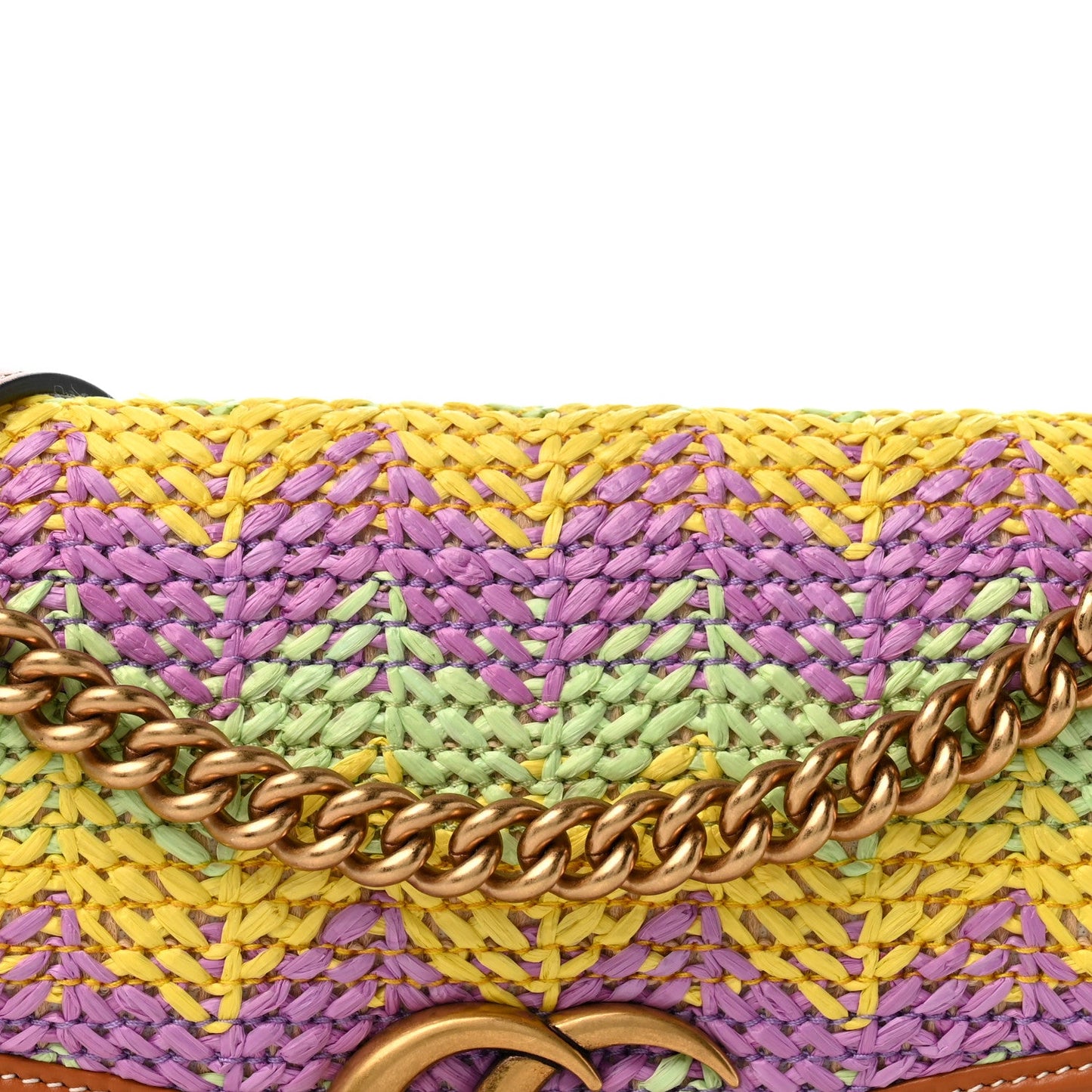 Calfskin Raffia Woven Small GG Marmont Shoulder Bag Multicolor