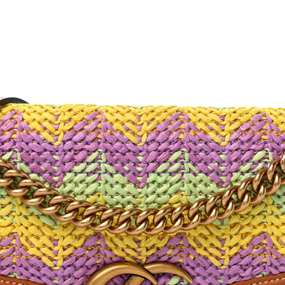 Calfskin Raffia Woven Small GG Marmont Shoulder Bag Multicolor