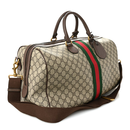 GG Supreme Monogram Textured Dollar Calfskin Web Medium Ophidia Carry-On Duffle Bag Beige Ebony New Acero