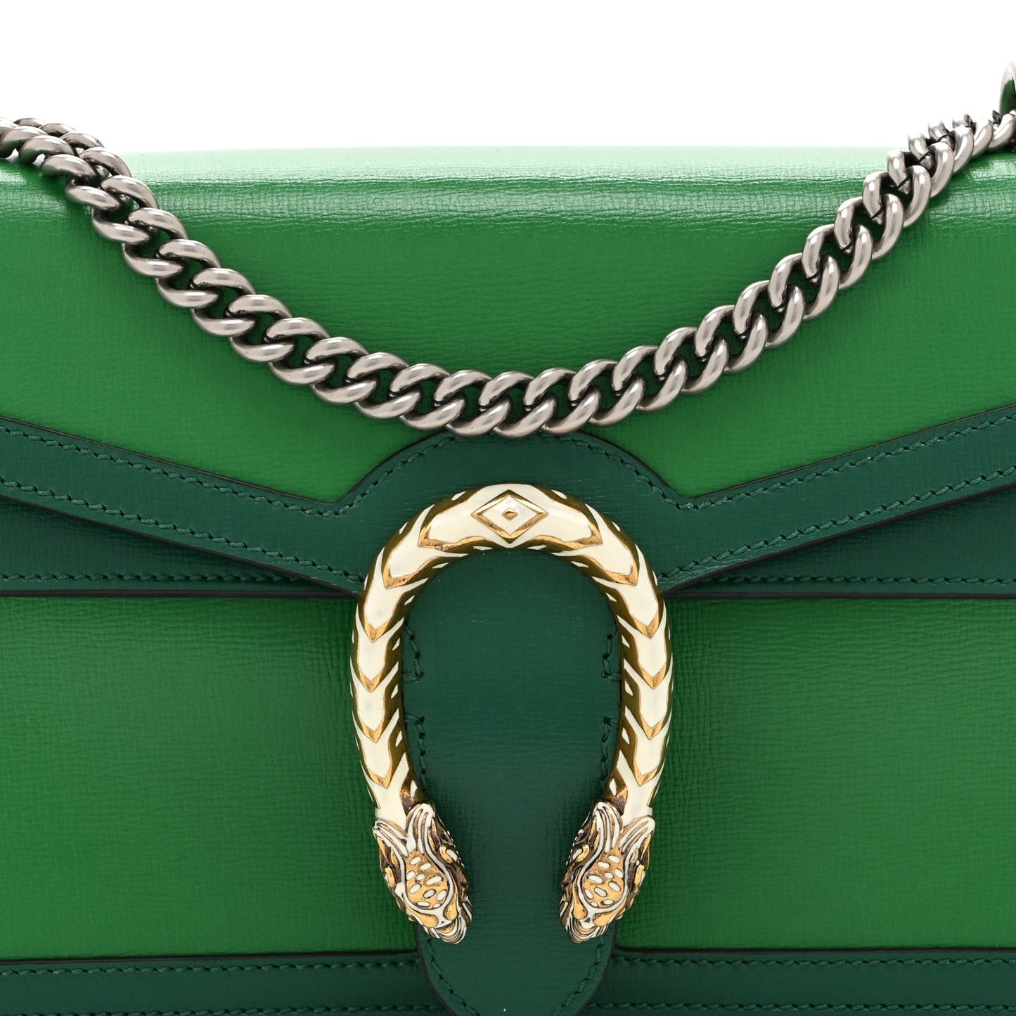 Azalea Calfskin Enamel Small Dionysus Shoulder Bag New Shamarock Emerald Off White