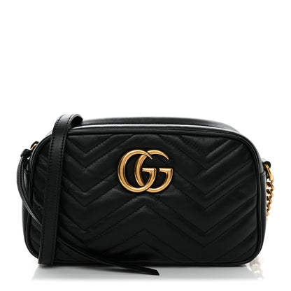 Calfskin Matelasse Small GG Marmont Chain Shoulder Bag Black