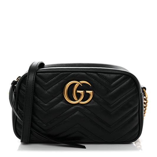 Calfskin Matelasse Small GG Marmont Chain Shoulder Bag Black