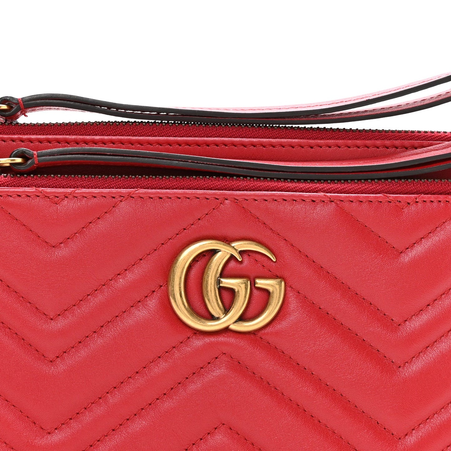 Calfskin Matelasse Small GG Marmont Double Zip Shoulder Bag Hibiscus Red