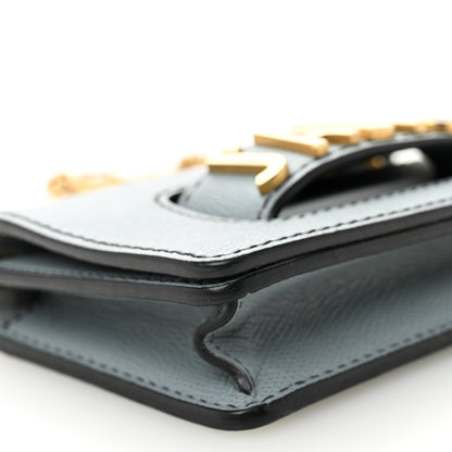 Grained Calfskin Mini J'Adior Chain Flap Bag Sky Blue