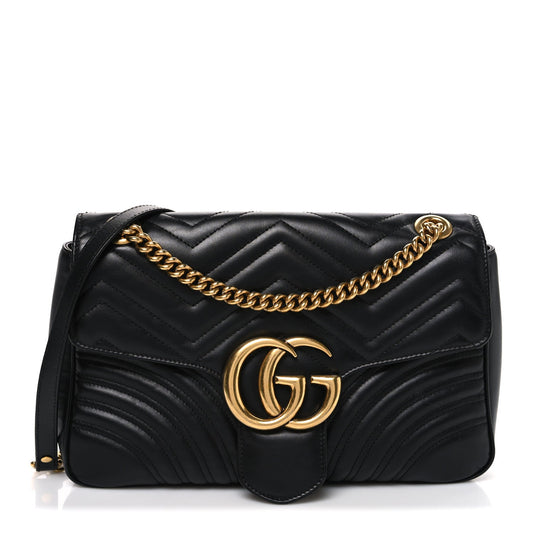 Calfskin Matelasse Medium GG Marmont Shoulder Bag Black