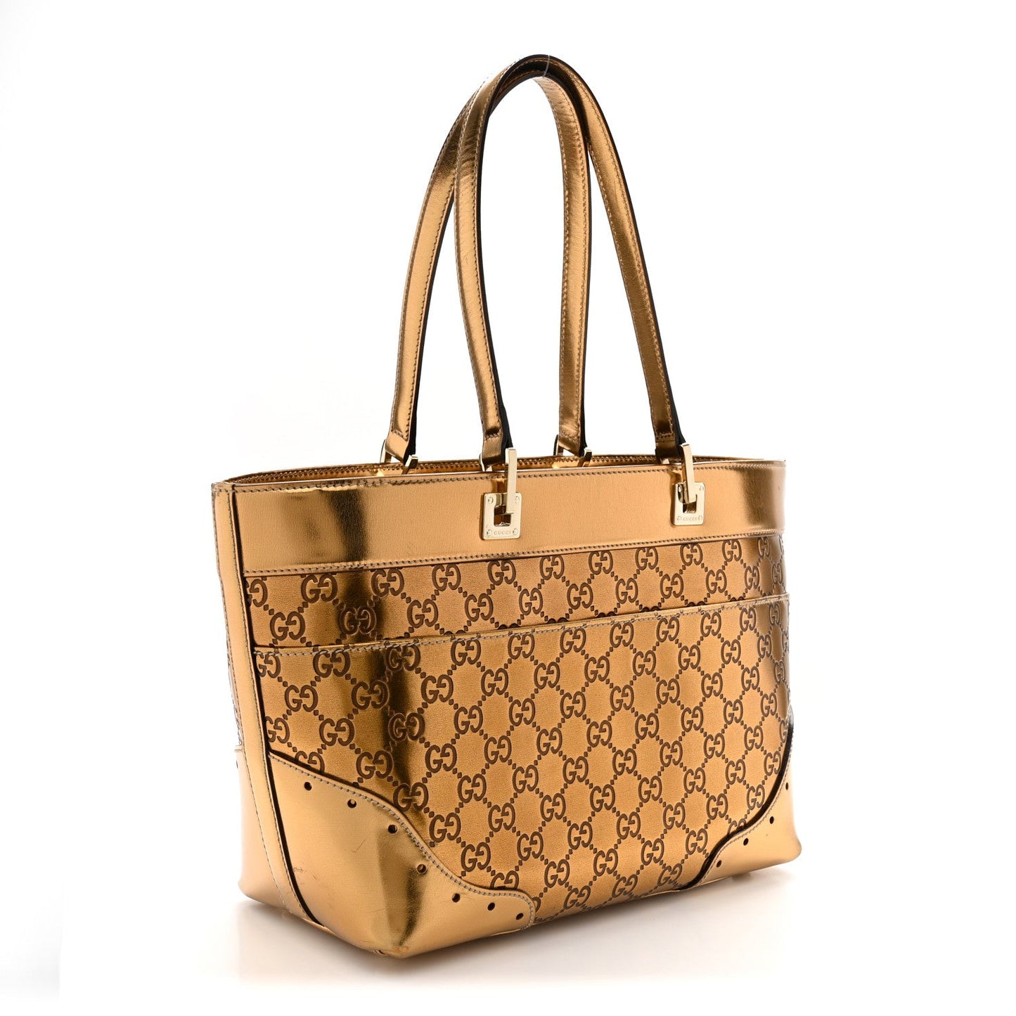 Metallic Guccissima Large Punch Tote Bronze