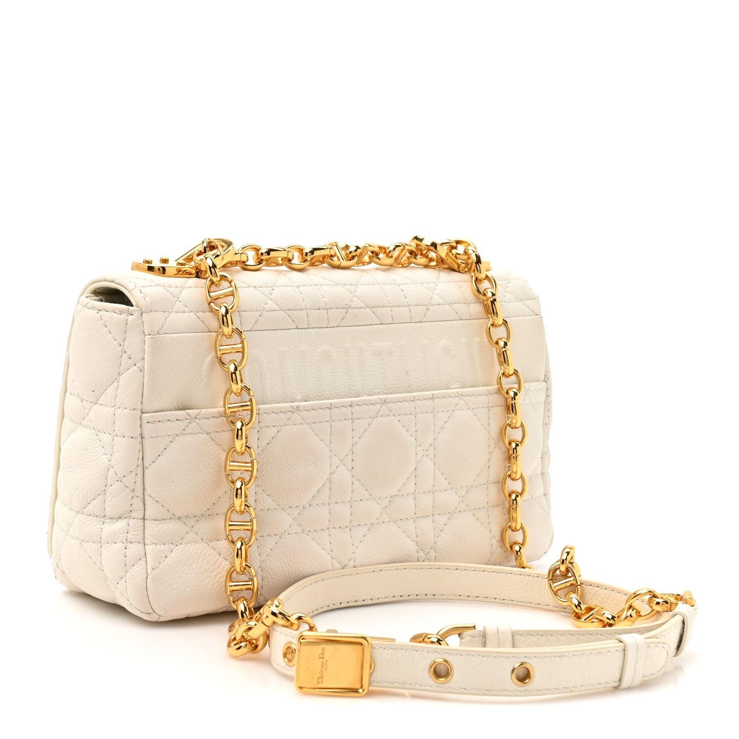 Grained Calfskin Cannage Small Caro Bag White