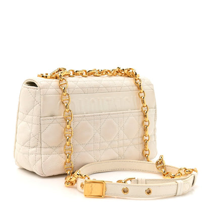 Grained Calfskin Cannage Small Caro Bag White