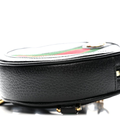 Grained Calfskin Web Mini Ophidia Round Shoulder Bag Black