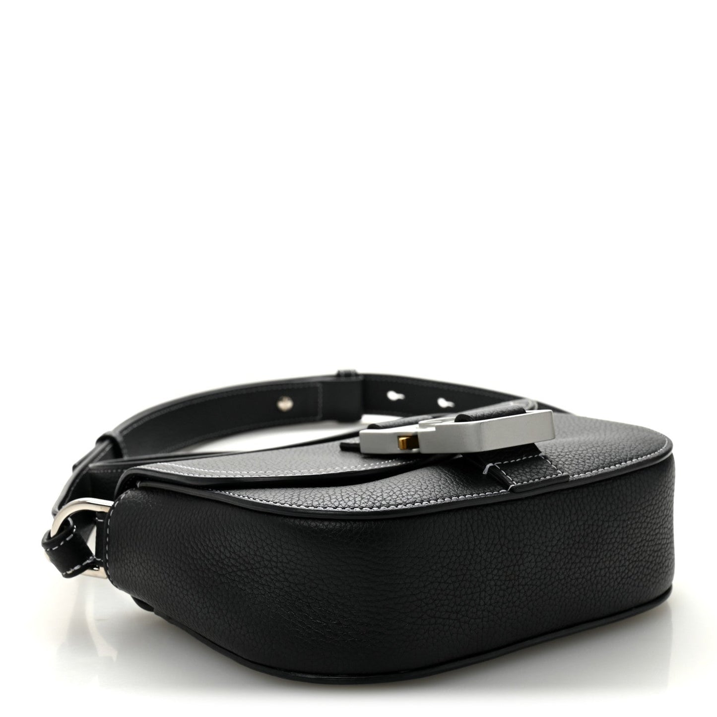 Grained Calfskin Saddle Messenger Bag With Strap Black