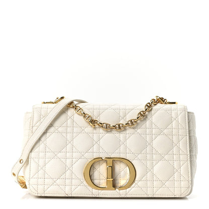 Supple Calfskin Cannage Medium Caro Bag Ivory
