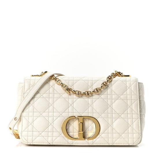 Supple Calfskin Cannage Medium Caro Bag Ivory