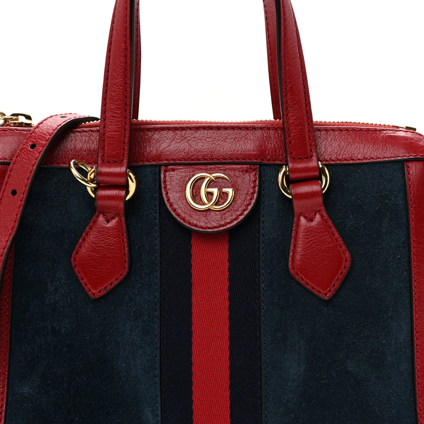 Suede Calfskin Web Small Ophidia Tote Bag New Blue Romantic Cherry