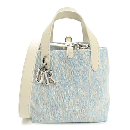Washed Jacquard Oblique Small Vertical Toujours Tote Celeste Blue