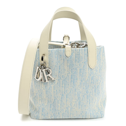 Washed Jacquard Oblique Small Vertical Toujours Tote Celeste Blue