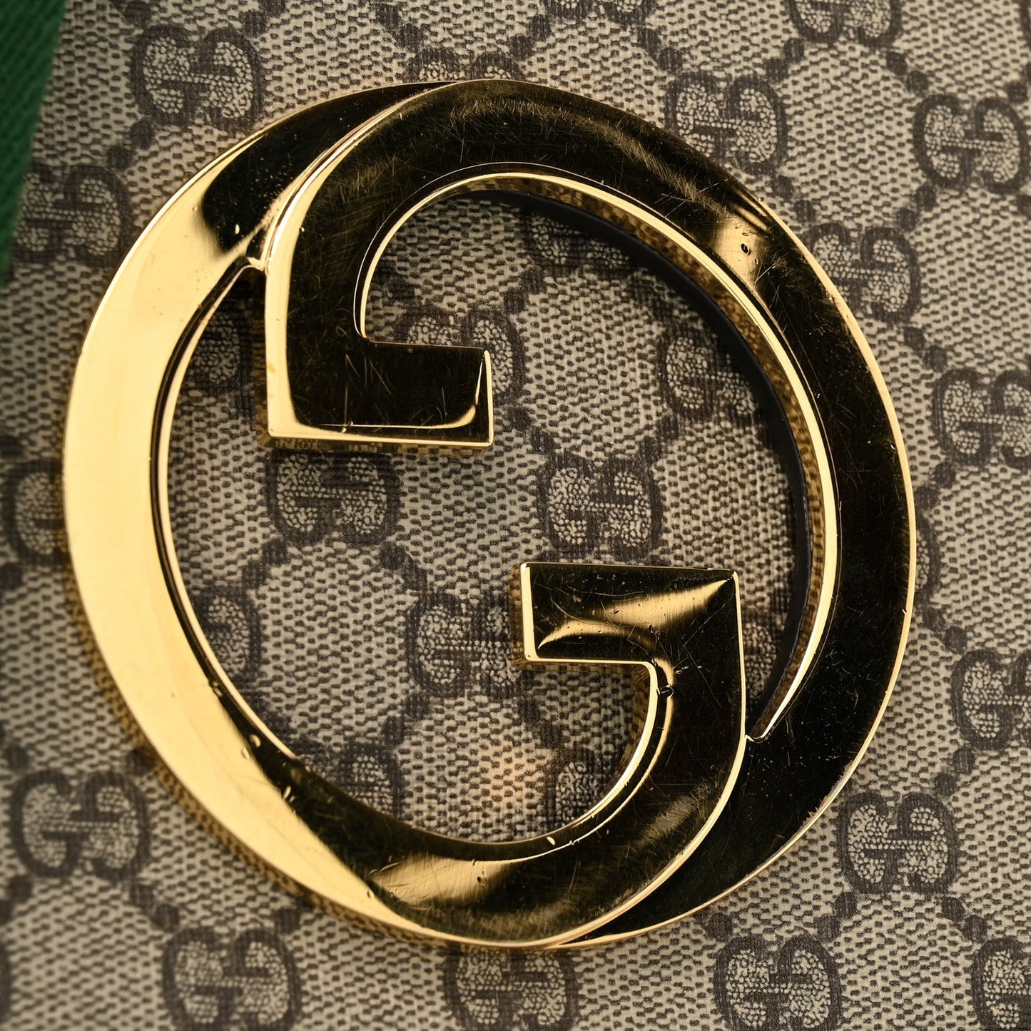 GG Supreme Monogram Textured Dollar Calfskin Web Medium Blondie Shoulder Flap Bag Beige Ebony New Acero