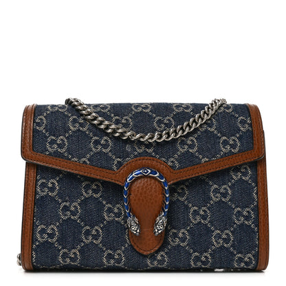 New Denim GG Monogram Dollar Calfskin Enamel Mini Dionysus Chain Wallet Blue Tea Cuir Epilog Electric Blue