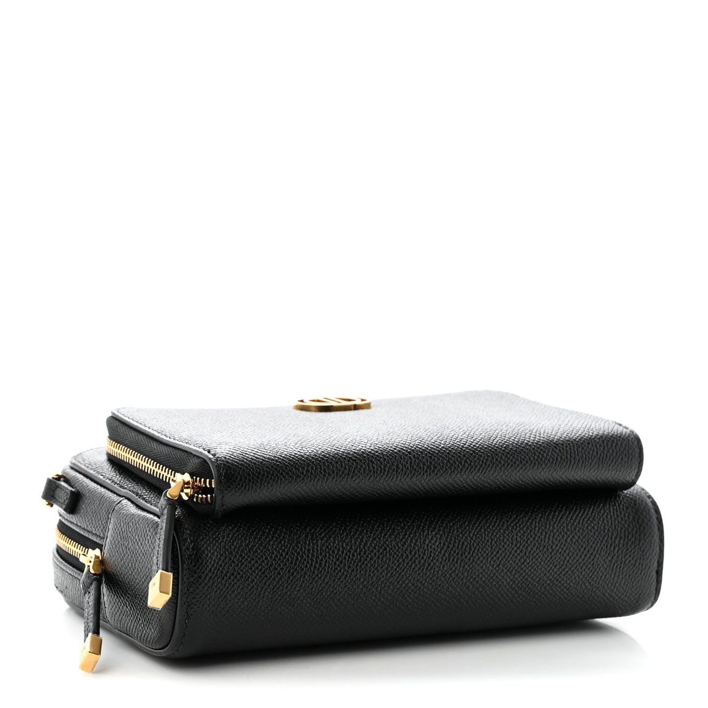 Grained Calfskin Caro Double Pouch Black