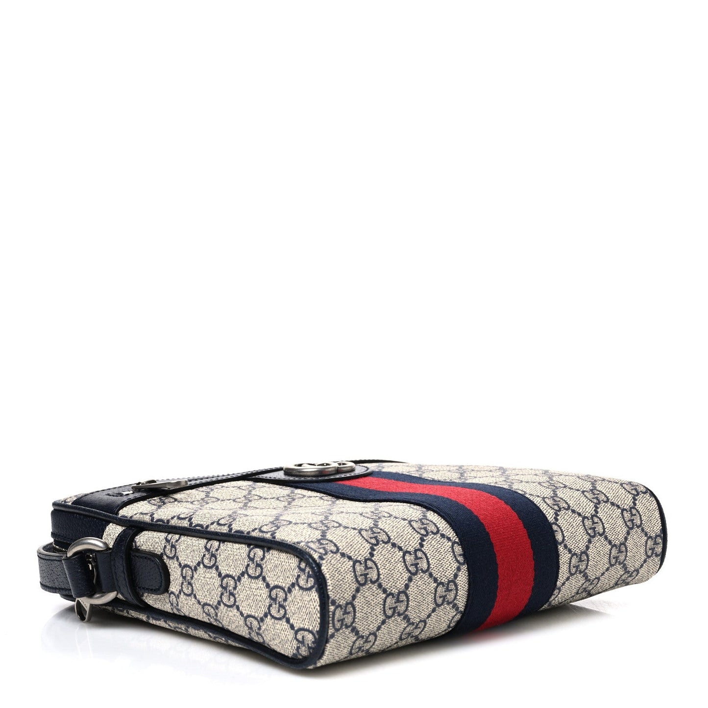 GG Supreme Monogram Textured Dollar Calfskin Web Small Ophidia Messenger Bag Beige Blue