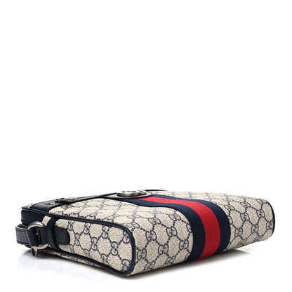 GG Supreme Monogram Textured Dollar Calfskin Web Small Ophidia Messenger Bag Beige Blue