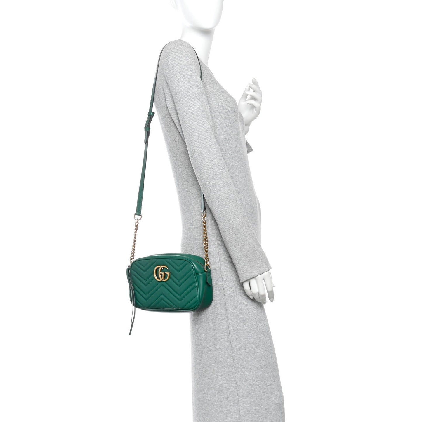 Calfskin Matelasse Small GG Marmont Chain Shoulder Bag Emerald Green