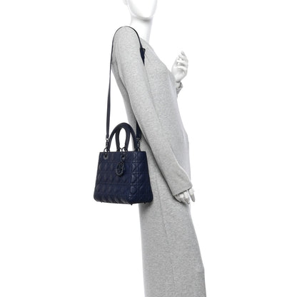 Ultra Matte Calfskin Cannage Medium Lady Dior Blue