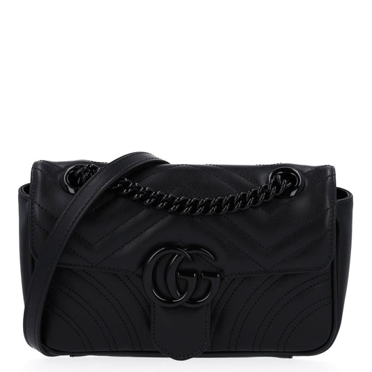 Calfskin Matelasse Monochrome Mini GG Marmont Shoulder Bag Black