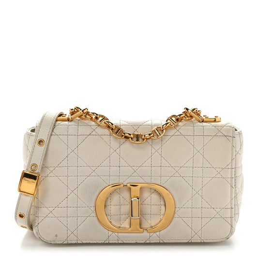 Calfskin Cannage Small Caro Bag Ivory