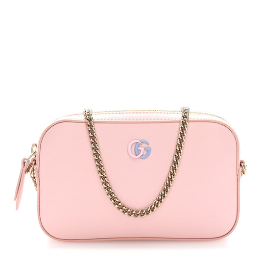Dollar Calfskin Enamel Super Mini GG Marmont Chain Shoulder Bag  Light Pink Blue