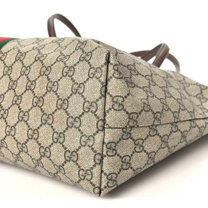 GG Supreme Monogram Textured Calfskin Web Medium Ophidia Shopping Tote Beige Ebony New Acero
