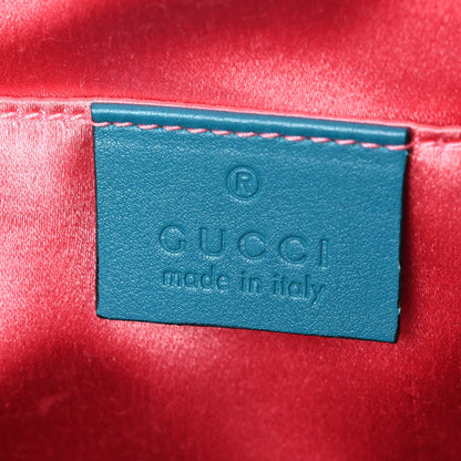 Velvet Matelasse Small GG Marmont Chain Shoulder Bag Pavone Cyan