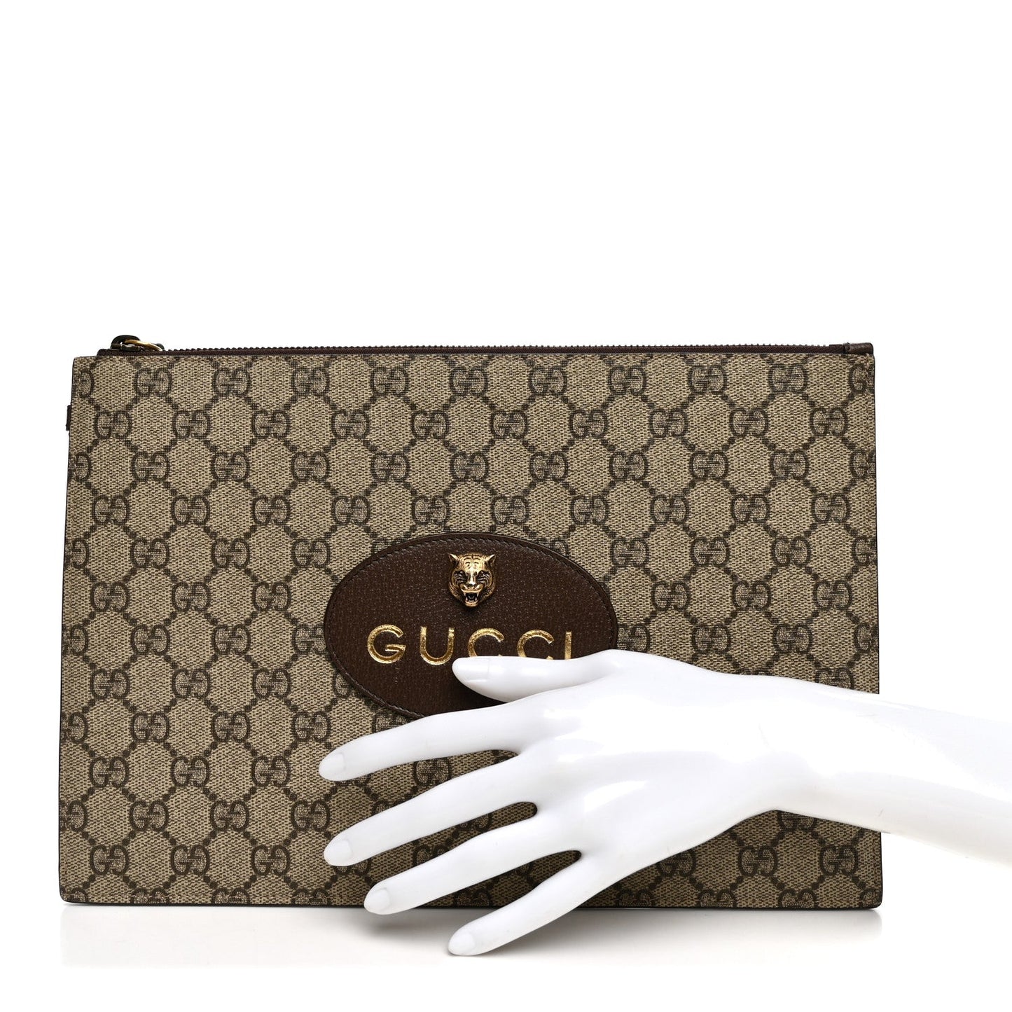 GG Supreme Monogram Neo Vintage Zip Wristlet Pouch Beige New Acero Crop