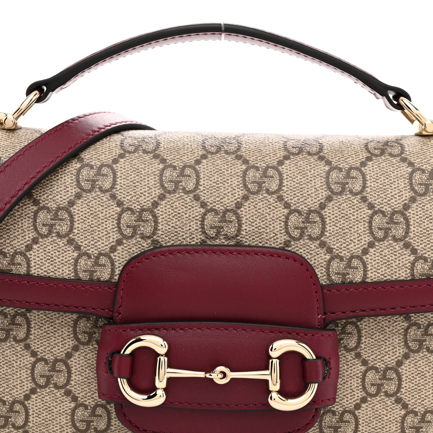 GG Supreme Monogram Horsebit 1955 Small Soft Top Handle Shoulder Bag Beige Dark Red