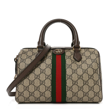 GG Supreme Monogram Web Medium Ophidia Top Handle Bag Beige Dark Brown