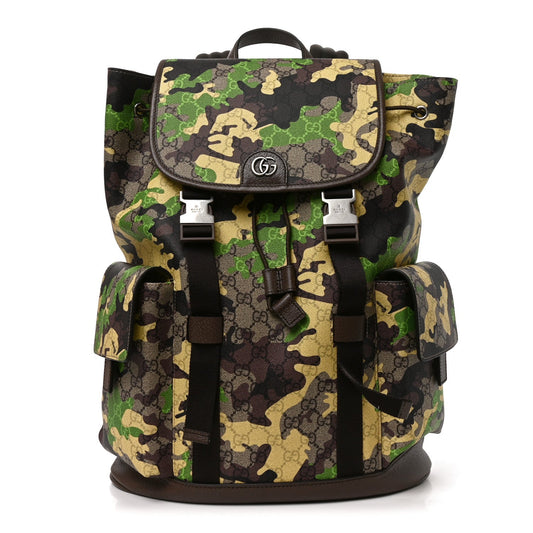 GG Supreme Monogram Camouflage Large Backpack Green Multicolor