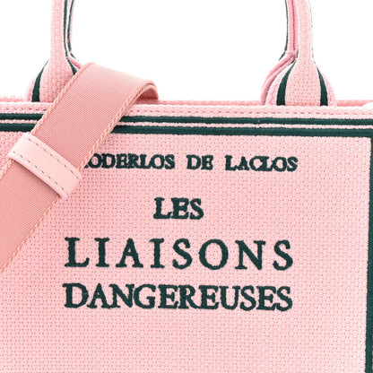 Canvas Embroidered Book Cover Mini Book Tote Pink Green