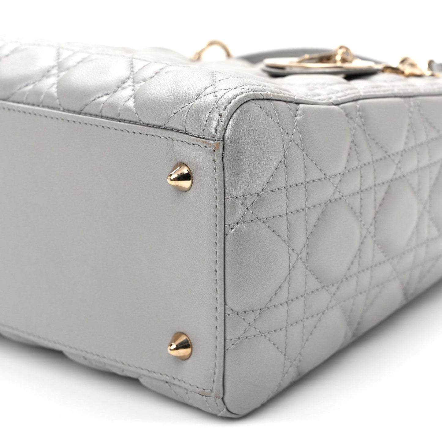 Pearly Lambskin Cannage Medium Lady Dior Grey