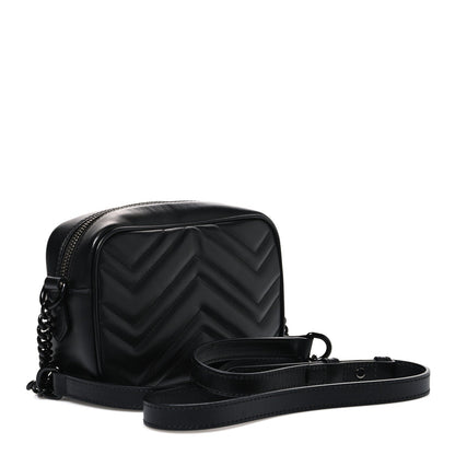 Calfskin Matelasse Monochrome Mini GG Marmont Chain Shoulder Bag Black