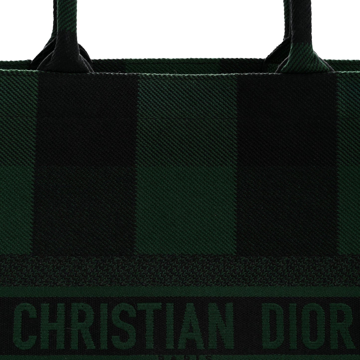 Canvas Embroidered Checkered Book Tote Black Green